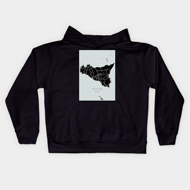 Sicily Italy Island Map dark Kids Hoodie by Robin-Niemczyk